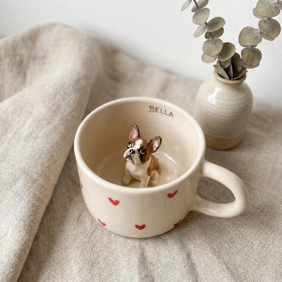 Personalized Pet Mug/Custom Dog Cat Ceramic Coffee Cup with Sculpted Pet/Keepsake ceramic peekaboo mug/Hidden animal coffee mug Gift