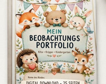 Beobachtungsportfolio Kita | Beobachtungsbogen Kindergarten| pädagogische doku |Entwicklungsdokumentation | Erzieher Vorlagen |Portfolio PDF