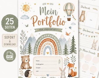 Portfolio Vorlagen für Kita und Kindergarten|Portfolio Ordner Kindergarten Vorlage PDF | 25 Portfolioseiten Kita |Vorschulmappe Kindergarten