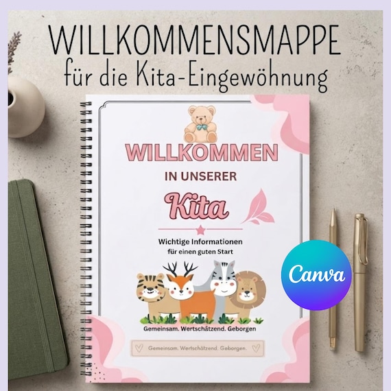 Willkommensmappe Kita Canva Vorlage | Elternmappe Kindergarten | Eingewöhnung PDF | Kita Infomappe | Editierbar