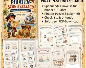 Piraten Schnitzeljagd Kinder | Schatzsuche Kindergeburtstag | 25 Seiten PDF | Piratenparty Spiel | Rätsel & Hinweise 5–8 Jahre