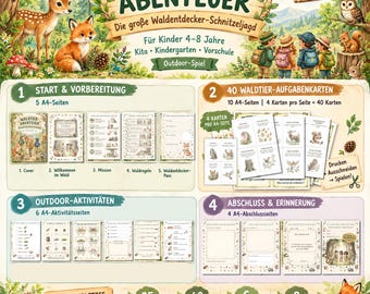 Waldtiere Schnitzeljagd Kinder, Outdoor Schatzsuche Wald, Waldentdecker Spiel, Kindergeburtstag PDF, Waldtiere Spiel zum Ausdrucken