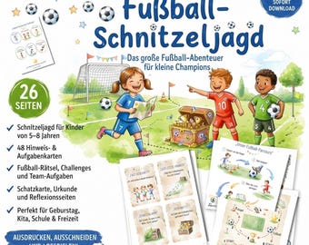 Fußball Schnitzeljagd Kinder | Fußball Schatzsuche | Kindergeburtstag Partyspiel | Outdoor Spiel | 26 Seiten PDF