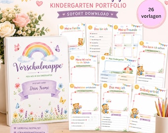 Vorschulmappe PDF Kleuterschool | 26 Portfoliosites Kita | Portfolio Ordner Vorlage | Erinnerungsalbum Vorschule