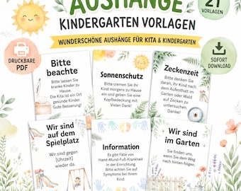 Aushänge Kindergarten Vorlagen PDF | 21 A5 Kita Aushänge | Kinderkrippe & Tagespflege Poster | Erzieher Planung Download