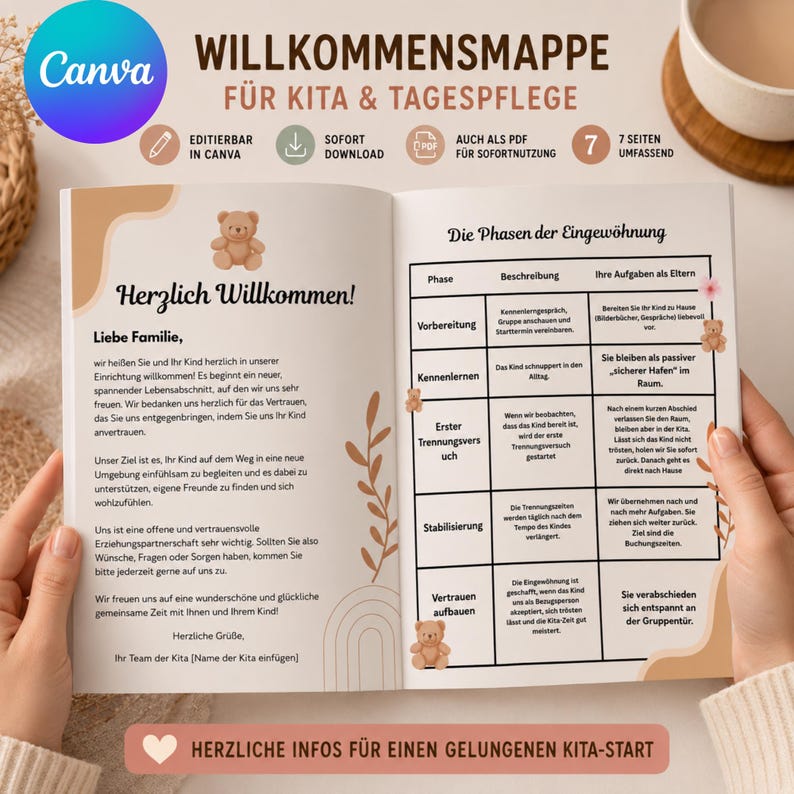 Willkommensmappe Kita Canva Vorlage | Elternmappe Kindergarten PDF | Eingewöhnung Infomappe | Kita Aufnahme Mappe Editierbar image 2