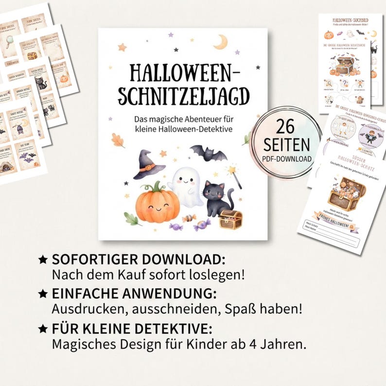 Halloween Schnitzeljagd für Kinder 5–8 | Schatzsuche zum Ausdrucken | Halloween Partyspiel | 26 Seiten PDF | Kinderparty #schnitzeljagd zum ausdrucken #pdf schnitzeljagd geburtstag