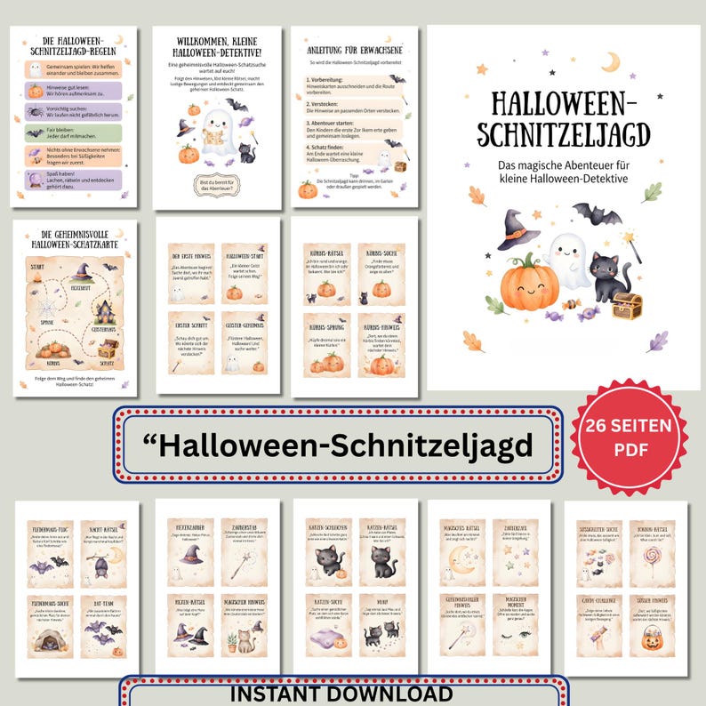 Halloween Schatzsuche Kinder 5–8 Jahre | Schnitzeljagd zum Ausdrucken | Partyspiel Halloween | Hinweiskarten PDF | Indoor & Outdoor #schnitzeljagd download pdf #outdoor schnitzeljagd rätsel