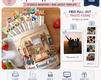 Duplo Verpackung für Lehrer verabschiedung, DIY Dankeschön-Geschenk für Lehrer, kostenlose Vorlage für eine Polaroid Foto Popup Karte