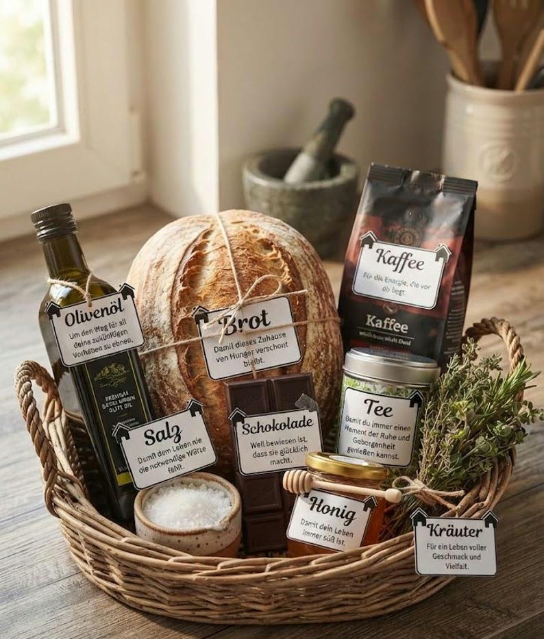 Einweihungsgeschenk Brot Salz Aufkleber und Karte | Geschenk Einzug Umzug Richtfest Einweihung neues Zuhause | Einzugsgeschenk Etiketten