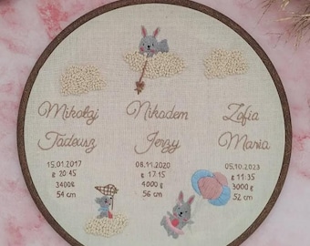 Custom Baby Name Embroidery Hoop | Newborn Gift | Birth Announcement | Nursery Wall Art | Personalized Baby Shower Keepsake