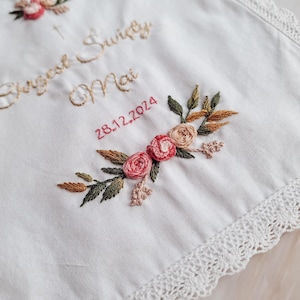 Baptism robe with floral embroidery – a personalized baptism souvenir – a romantic handmade gift