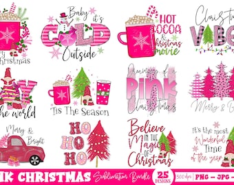 Pink Christmas PNG Bundle: Xmas Tree T-Shirt Sublimation Designs