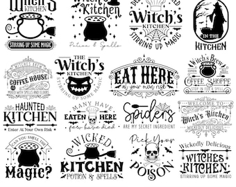 Halloween Kitchen Sign SVG Bundle, Vintage Witches Kitchen Home Farmhouse Decor Designs, Spooky Halloween Wooden Welcome Signs for Cricut