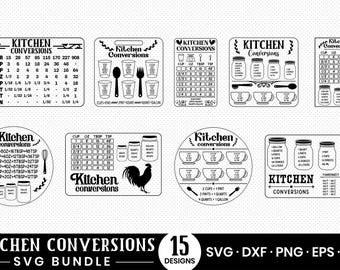 Kitchen Conversion Chart SVG Bundle: Measurements Cheat Sheet Designs (PNG)