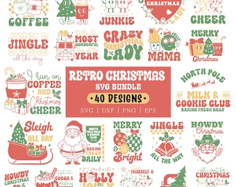 Retro Christmas Bundle SVG: Groovy Xmas Shirt Designs for Cricut, Silhouette (Cut Files)