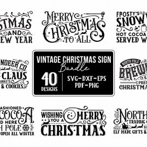 Vintage Christmas Sign SVG Bundle: Old Fashioned Farmhouse Style Decor Cut Files