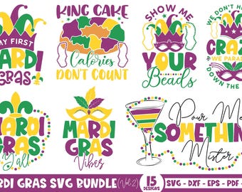 Mardi Gras SVG PNG Bundle: Fleur De Lis, Fat Tuesday, New Orleans Festival Designs