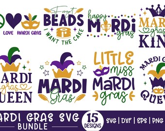 Mardi Gras SVG Bundle: Fat Tuesday, Party Gras, Carnival Shirt Designs for Cricut & Silhouette