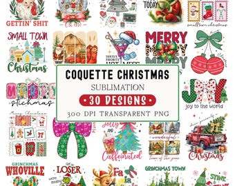 Coquette Christmas PNG Bundle: Xmas Tree T-shirt Sublimation Designs