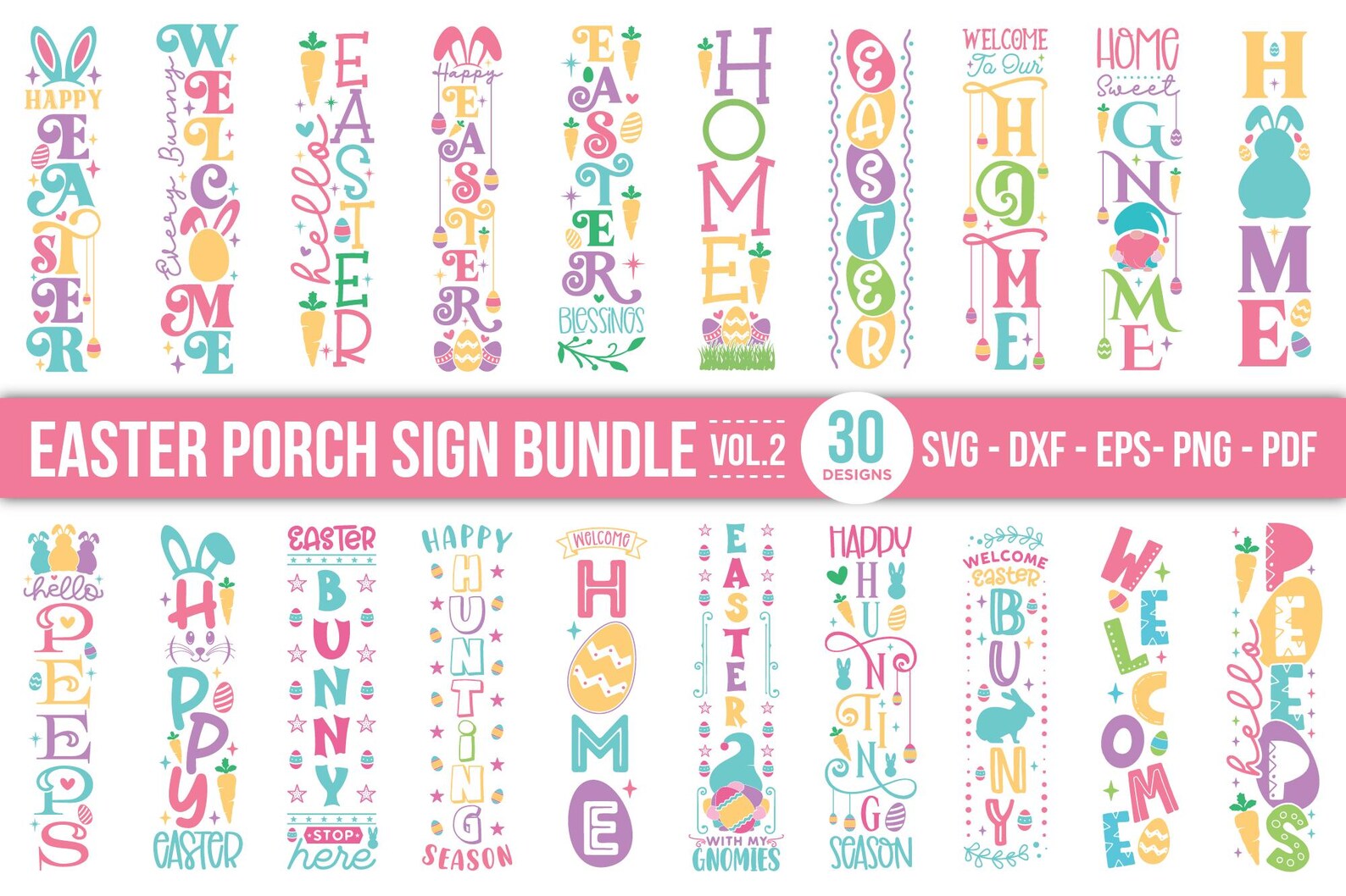 Easter Porch Sign SVG PNG Bundle: Farmhouse Easter Vertical Front ...