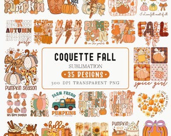 Coquette Fall PNG Bundle: Preppy Autumn, Pumpkin Spice Sublimation Designs