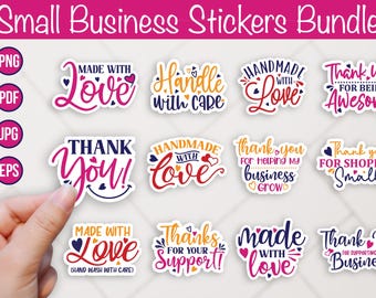 Small Business Stickers Bundle: Printable Thank You Packaging Labels PNG
