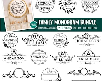 Bundle famille monogramme SVG PNG : noms de famille, fichiers Cricut & Silhouette coupés