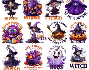 Lustiges Halloween PNG Bündel: Sarkastische Hexe Zitate Sublimationsentwürfe