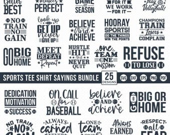 Sports Tee Shirt Sayings SVG Bundle: Baseball, Volleyball, Football Designs PNG