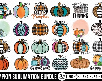 Pumpkin PNG Bundle: Fall, Autumn Sublimation Designs (300 dpi, Transparent Background)