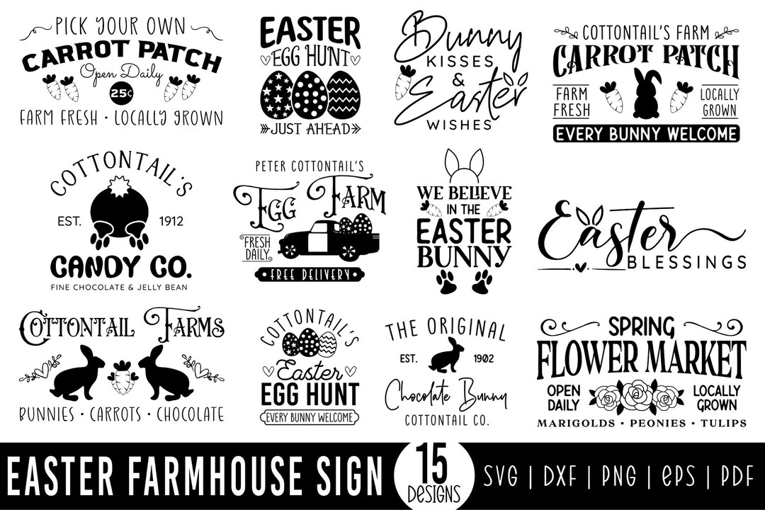 Easter Farmhouse Sign SVG Bundle: Rustic Bunny, Eggs, Cottontail Home ...