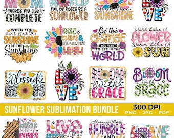 Sunflower PNG Bundle: Sun Flower Motivational, Inspirational Quotes Sublimation Designs