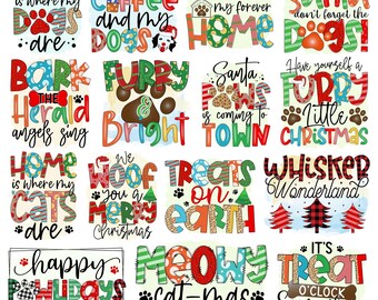 Christmas Pet Lovers PNG Bundle: Xmas Cat, Dog Bandana Sublimation Designs