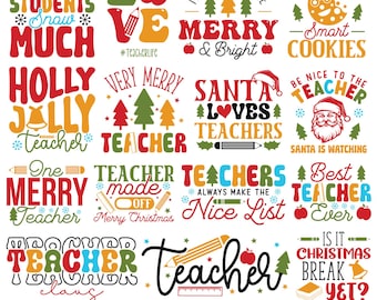 Teacher Christmas SVG Bundle: Xmas Tree, Santa Claus, Pencil Designs (Cut File)