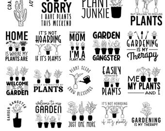 Plant SVG Bundle, 20 Plant Lover Shirt Designs, Funny Gardening Quotes and Sayings, Houseplant Gardener Cut Files for Cricut & Silhouette