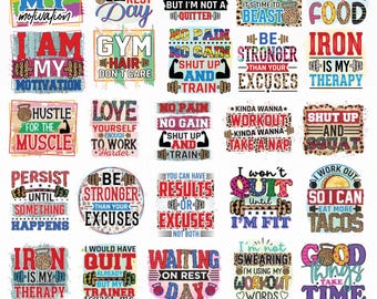 Workout PNG-Bundle: Fitness, Übung, Fitnessstudio Motivationszitate Sublimationsdesigns