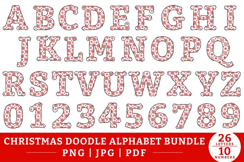 Christmas Doodle Alphabet PNG Bundle: Xmas Letters, Fonts, Clipart ...