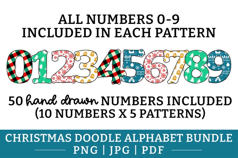 Christmas Doodle Alphabet PNG Bundle: Xmas Letters, Fonts, Clipart ...