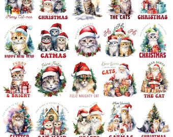 Christmas Cat PNG Bundle: Merry Cat-Mas, Xmas Tree Sublimation Designs