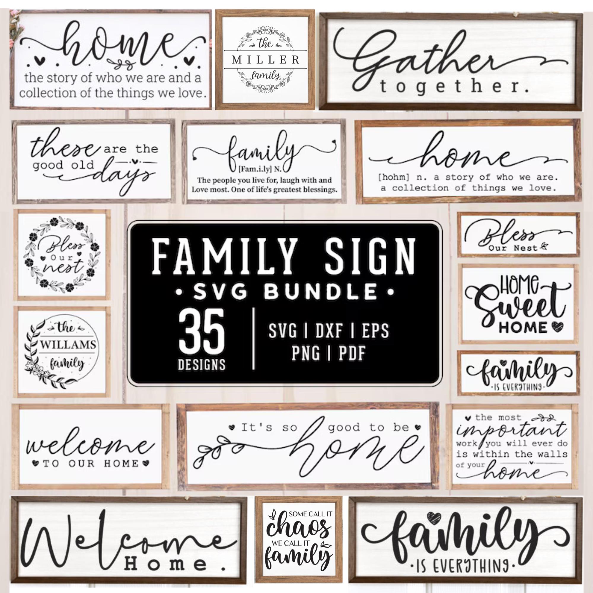 Family Sign SVG Bundle: Door Hangers, Home Decor Cut Files for Cricut ...