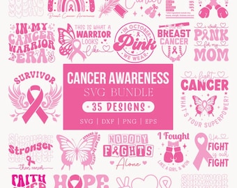 Breast Cancer Awareness SVG Bundle: Pink Coquette Bow Butterfly Boxing Gloves, Cancer Ribbon Designs