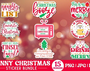 Grappige kerststickers in PNG-formaat: printbare kerstboom-, kerstman- en plannerstickers