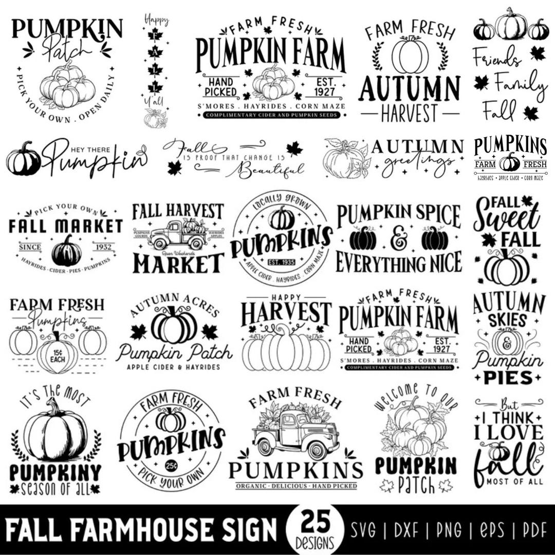 Fall Farmhouse Sign SVG Bundle: Rustic Autumn Home Decor Designs (PNG ...