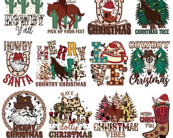 Western Christmas PNG Bundle: Country Xmas Cowboy Cowgirl Sublimation Designs