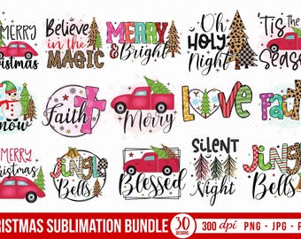 Christmas PNG Sublimation Bundle: Xmas Tree, Jingle Bells, Gnomes, Truck