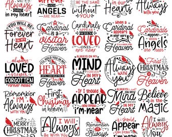Christmas Cardinal SVG Bundle, Red Xmas Memorial Always In Our Hearts Shirt Designs, Merry Christmas Cut Files for Cricut and Silhouette
