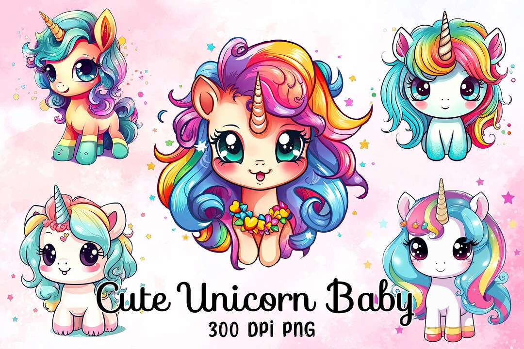 Pastel Baby Unicorn PNG Clipart Bundle: Rainbow Unicorns, Nursery Art ...