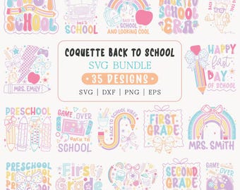 Coquette Back to School SVG-bundel: kleuterschool, pre-k, leraar strikshirtontwerp (digitale download)