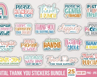 Digital Thank You Stickers Bundle: Small Business Packaging Labels PNG